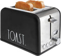 Rae Dunn Toaster Stainless Steel 2 Slice Square Toaster Wide Slot with 5 Browning Levels with Bagel Defrost and Cancel Options (Black)