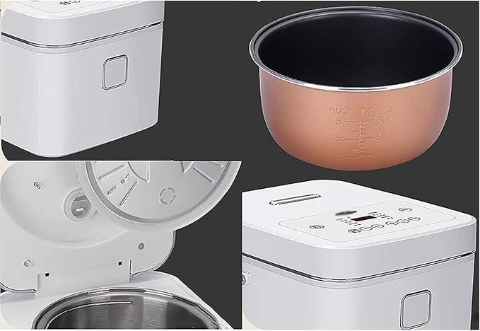 Rice Cooker &amp Low Sugar Drained Rice Pot 3L Large Capacity Aluminum Non-Stick Liner for Family Dormitory (Green) (White)