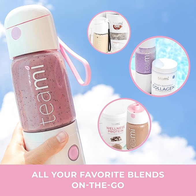 Teami MIXit Portable Blender 2.0 - USB Rechargeable 18.6oz GLASS - Use at the Office or Gym - 30 Seconds for Smoothies and Protein Shakes Personal Blender with 6 Powerful Blades (Baby Pink)