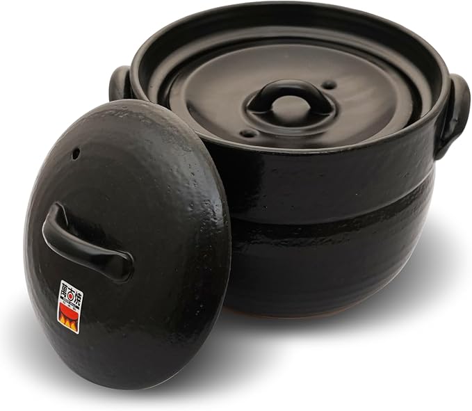 Banko Ware Earthenware Rice Cooker Donabe- Double-Lid Design for Fluffy Rice English manual included for cooking rice Even Heating &amp Enhanced Flavor Experience Made in Japan (3-4 Cups)
