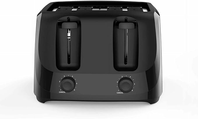 4-Slise Toaster with 6 Shade Settings – Black Stainless Steel Bread Toaster with Removable Crumb Tray Auto-Centering Guides Wide Slots for Even Toasting