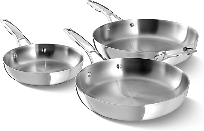 Calphalon Premier Polished 5-Ply Stainless Steel Cookware Set w/Turbo Heat Tech 3 Piece Frying Pan Set Induction Oven Safe 500F Oven Safe 500F PFOA Free Polished Stainless Silver