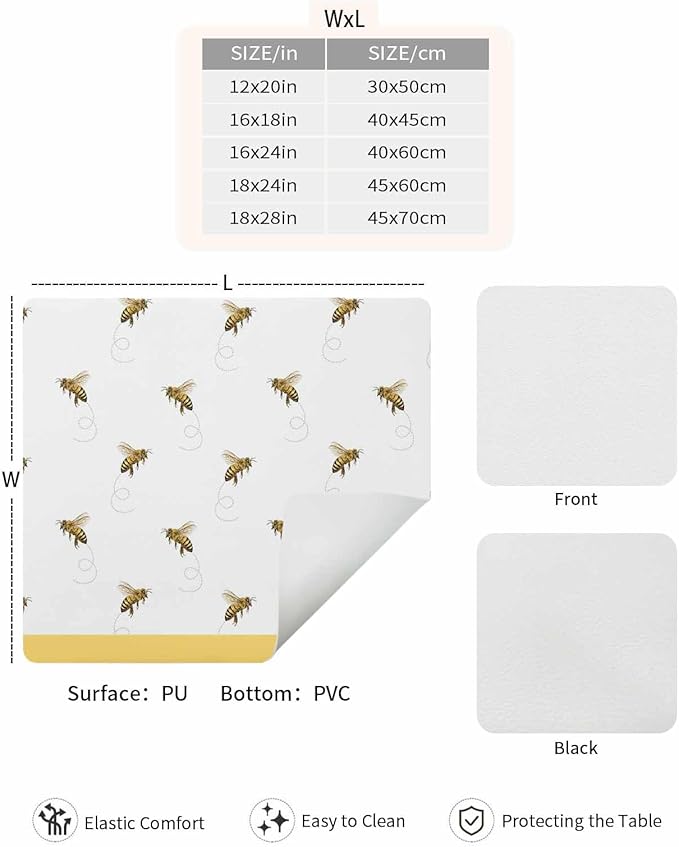 Coffee Mat for Counter Spring Bees Pattern Yellow Stripes Absorbent Hide Stain Coffee Bar Mat Non-slip Coffee Bar Accessories Kitchen Drying Mat Fit Under Coffee Maker Espresso Machine
