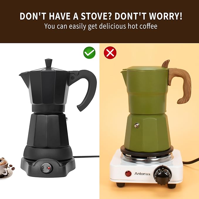 Cafetera Espresso Maker 6 Cup Portable Coffee Machine 300ml Portable Cafeteras Electricas Modernas Electric Moka Pot with Detachable Base &amp Overheat Protection Coffee Gift for Home Travel