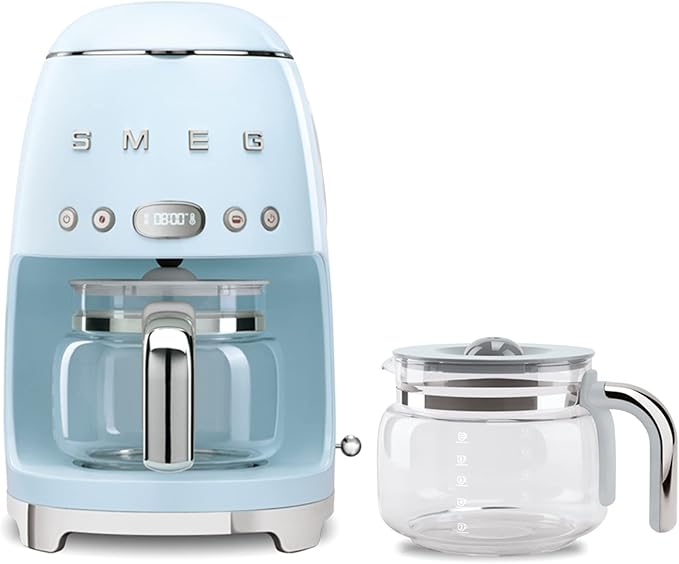 Smeg 50's Retro Drip Coffee Maker with Extra Glass Carafe (Pastel Blue)