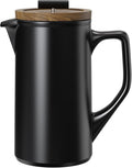 DHPO Ceramic French Press Coffee Maker 22oz Single Serve Coffee Press with Walnut Wood Lid Lead-Free Food Grade Stainless Steel Filter with Dual Screen for Coffee and Loose Tea Black
