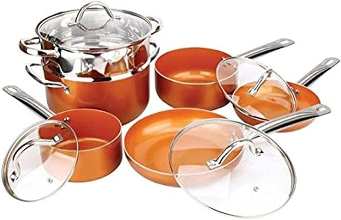 For Brand 10 Piece Copper Non-Stick Kitchen Cookware Pan and Pots Set w/Lids
