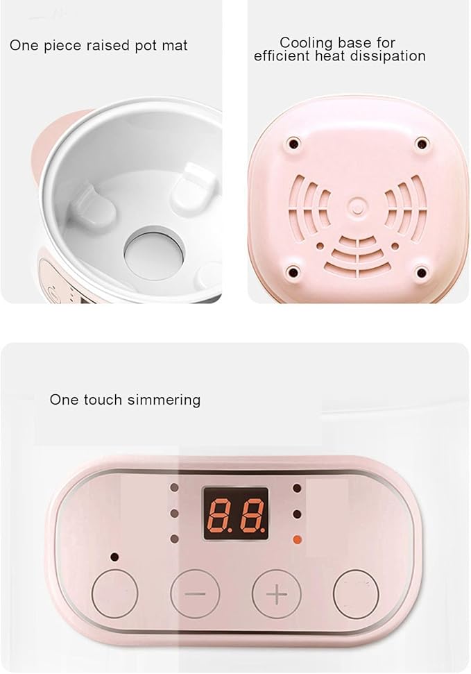 Jiawu Electric Stew Pot 200W 1L Digital Rice Cooker With Lid Small Ceramic Cooker Built-in Timer Makes Soups Porridges Grains and Cereals for Individuals (US)