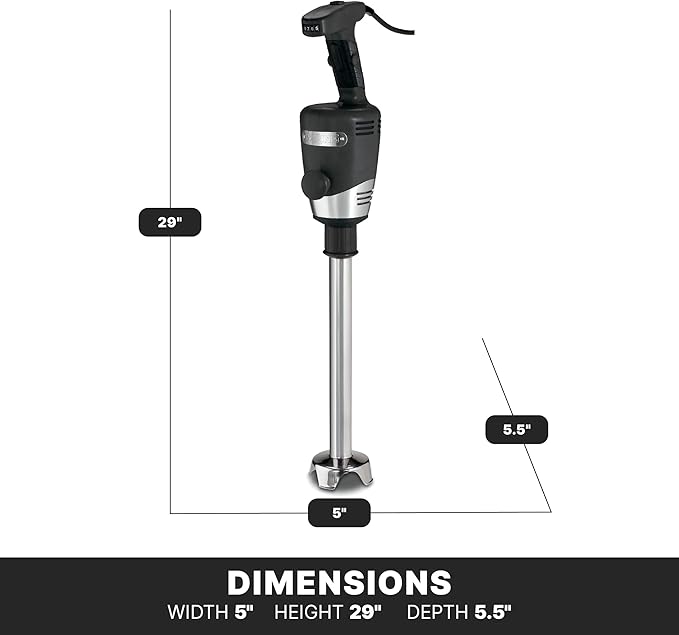 Waring Commercial Big Stix Heavy Duty Stick Immersion Hand Held Blender 14 Removable Shaft 1 HP 750 Watt Variable Speed Motor Professional Restaurant Grade 15 Gal Capacity 120V 5-15P WSB55 B