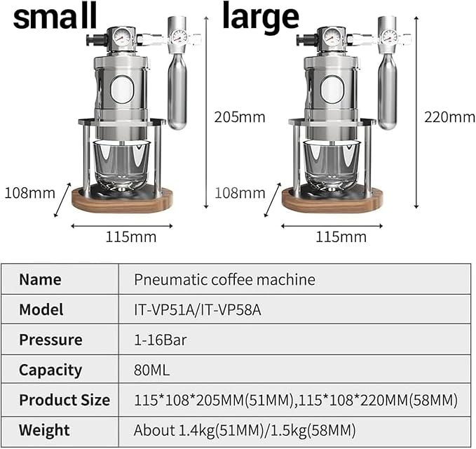 Pneumatic Coffee Machine Manual Air Pressure Espresso Maker with Pressure Gauge Operating Pressure: 1 Bar to 16 Bar