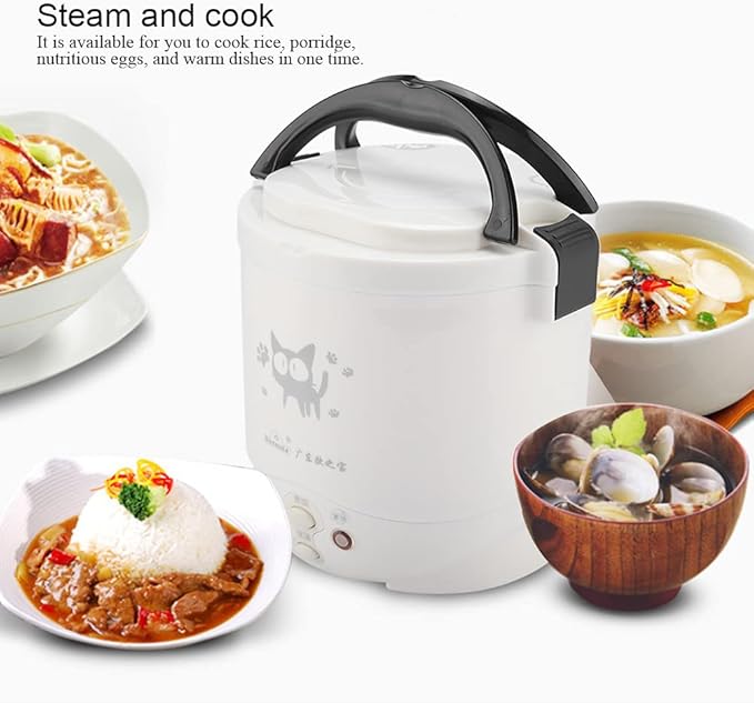 12V 100W 1L Electric Portable Rice Cooker for Car Multifunctional Food Steamer White Non-Stick Coating