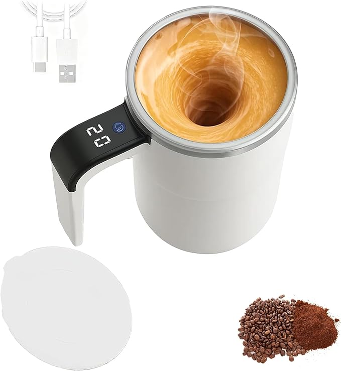 g – Automatic Stir Coffee Cup with Temp Display 13 Oz Rechargeable gs for Milk and Other Beverages (Black)