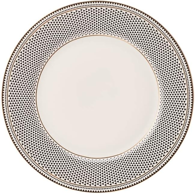 Karaca Globe 24-Piece Dinnerware Set for 6 People - Kitchen Dish Set for Salad Soup Pasta Noodle &amp More - Modern Chic Porcelain Dishware Plate Set (White with Black Triangle Design)