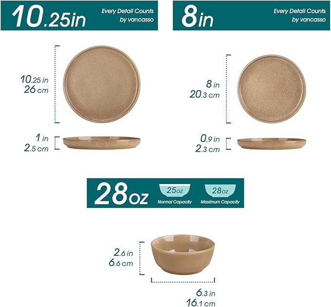 vancasso ANYA 24 Pieces Plates and Bowls Set Caramel Dinnerware Sets Reactive Glaze Dishes Set for 8 Ceramic Dishware Sets Kitchen Dinner Set Microwave &amp Dishwasher Safe