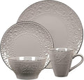 16 Piece Stoneware Scroll Dinnerware Set Gray