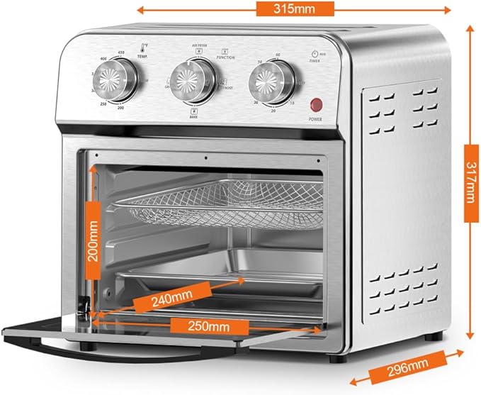 Family Size Air Fryer Toven Combo 13QT Multifunctional Convection Countertop Oven with 360° Hot Air Circulation for Healthy Oil-Free Cooking Adjustable Time Temperature Control Stainless Steel
