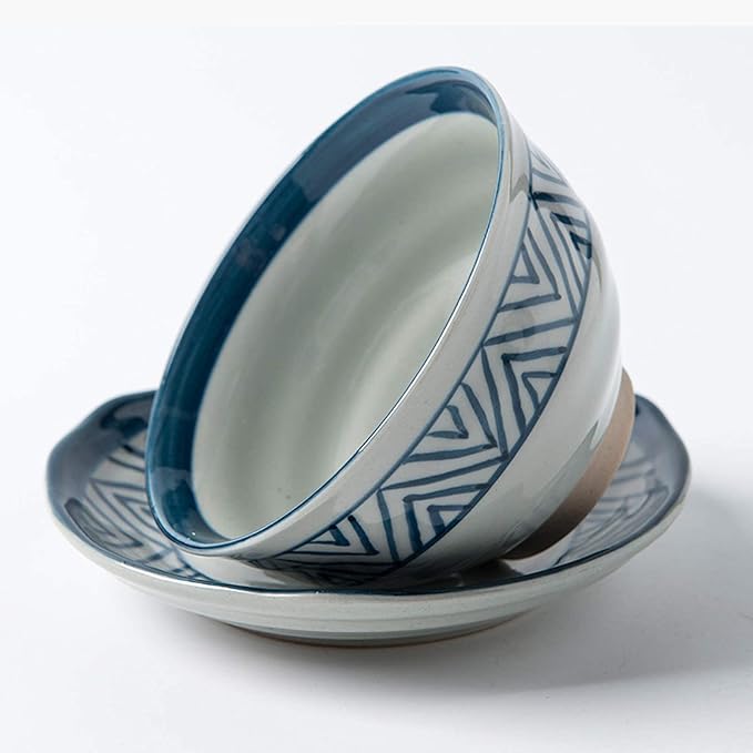 Stylish Dinner PlatesPorcelain Dinnerware Sets 28 Pieces Ceramics Dinner Combination Set | Hand Painted Blue and White Lines Cereals Bowls and Steak Plates Sets
