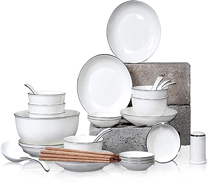 Dinnerware Set Dinner Party Tableware Service Set 38-Piece Bone China Ceramic Dinnerware Set Simple Combi-Set Porcelain Tableware Set of Bowls/Plates/Pot/Spoon