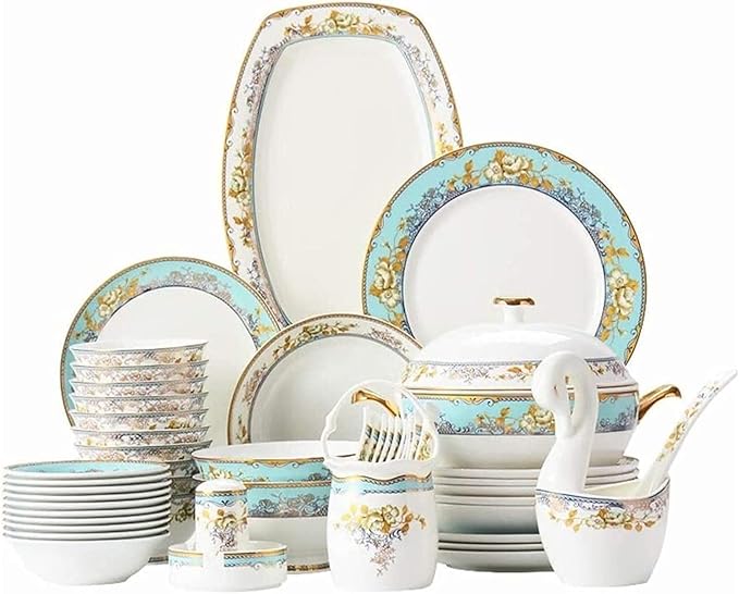 Dinnerware Set Dinner Party Tableware Service Set Dinnerware Sets Porcelain Bone China Dish Sets Bowls/Dessert Plates/Dinner Plates/Pot/SaucersOne Color-60 pcs