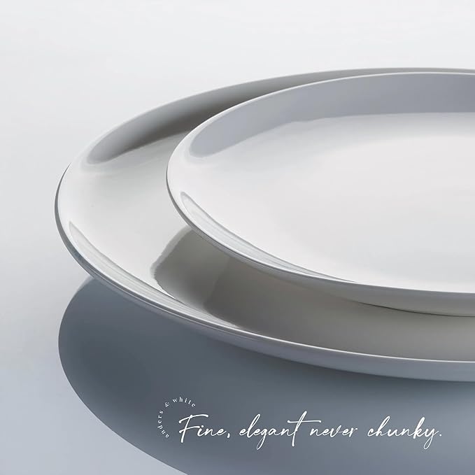 Anders and White 'Coupe' - White Vegan Friendly Bone China Dinner Set. 12 Pieces Dinnerware Set. Contains 4X Dinner Plates Side Plates and Bowls.