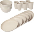 18pcs Wheat Straw Dinnerware Sets Unbreakable dish Set Reusable Plates Bowls and Cups Set dishes Dishwasher Microwave Safe for Kitchen Outdoor Travel Camping (Beige)
