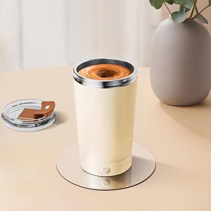 Self-Stirring Mug 400Ml Rechargeable Stirring Cup With Detachable Base 304 Stainless Steel Type-C Charging Coffee And White