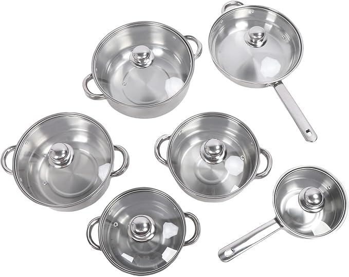 Stainless Steel Pots and Pans Set 6 Pcs Professional Comfort Grip Riveted Handles All Cooktop Even Heating Thickened Easy to Cleans Cookware Set with Lids for Kitchen