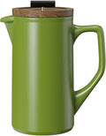 DHPO Ceramic French Press Coffee Maker 22oz Single Serve Coffee Press with Walnut Wood Lid Lead-Free Food Grade Stainless Steel Filter with Dual Screen for Coffee and Loose Tea Green