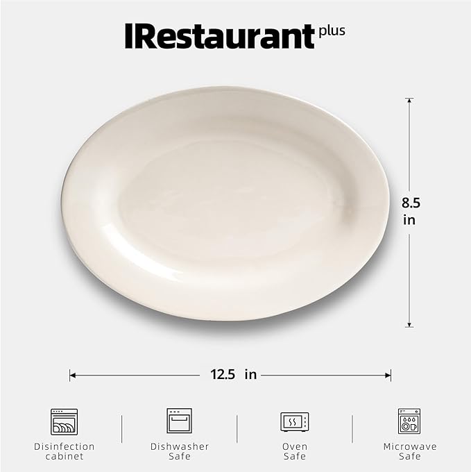 Stoneware Wide Rim Commercial Grade Dinnerware America White Oval Platter 12 1/2 x 8 1/2 Case of 12