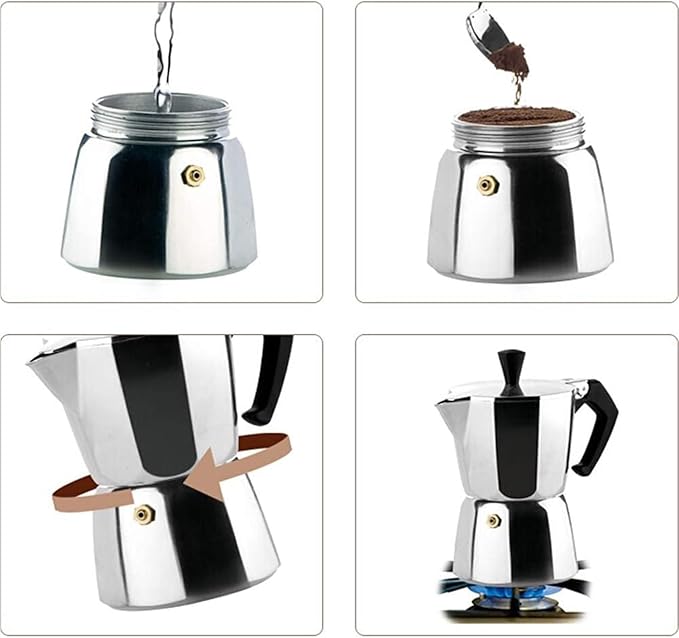 Handmade Silver Moka Pot - 3 Cup Manual Coffee Maker for Full-Bodied(9 cup)