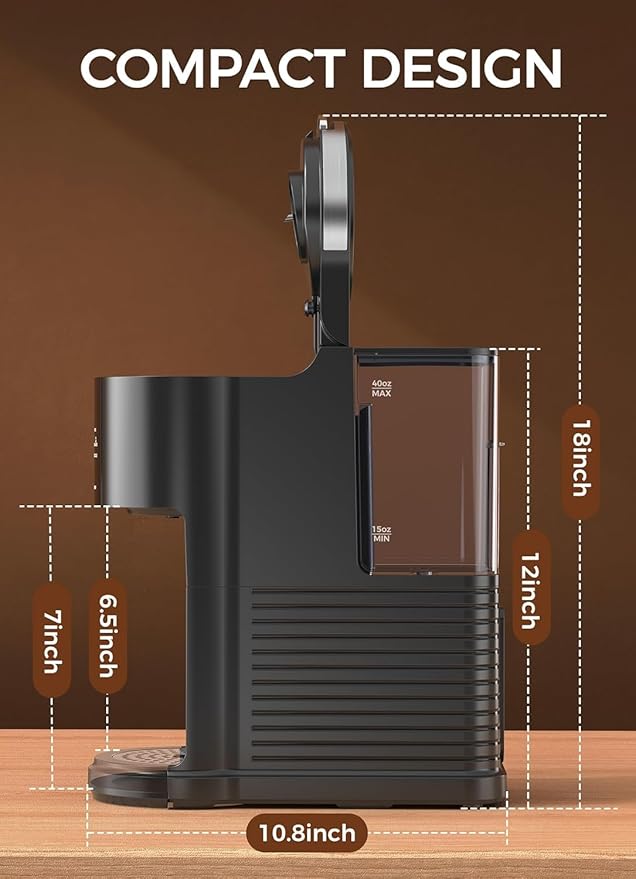 Single Serve Coffee Maker 2 in 1 Kcup Pod &amp Ground Coffee Brewer 40 Oz Removable Water Tank 5 Brew Sizes 6-14 Oz Self-cleaning Fast Heating Coffee Machine for Home Office