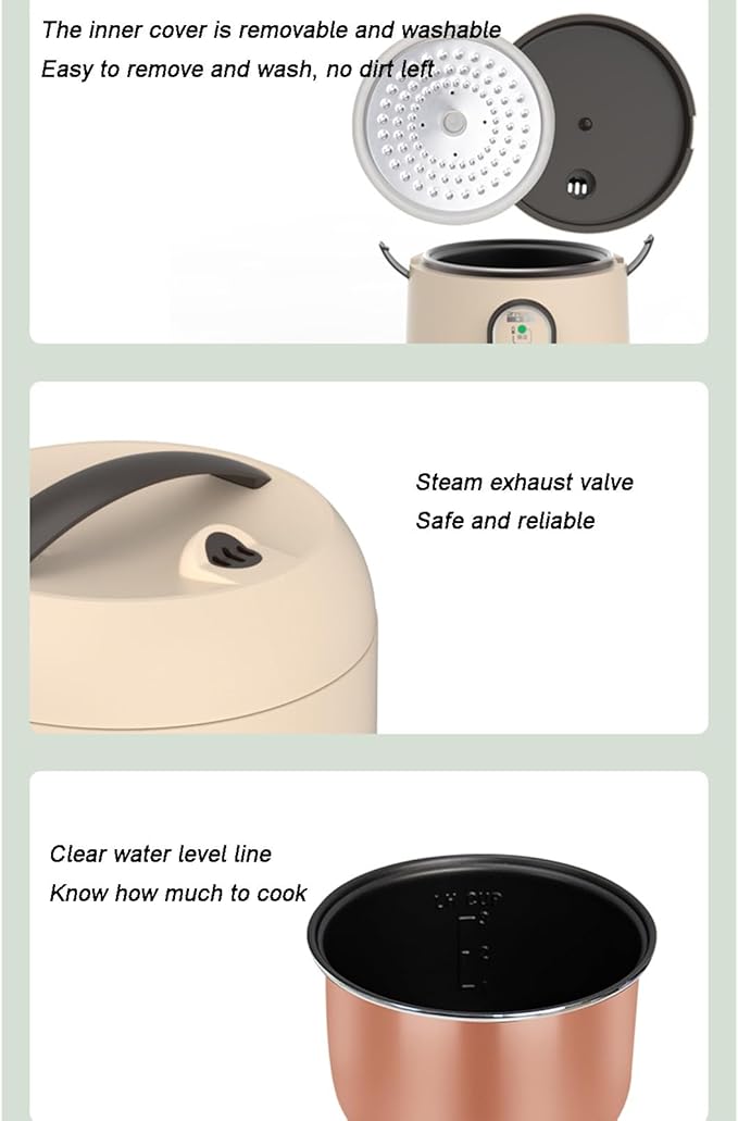 Mini Rice Cooker - Student Dormitory Rice Cooker Multifunctional Rice Cooker For One Person Electric Rice Cooker With Spherical Inner Pot Includes Steamer Insert Spoon And Measuring Cup(1.6L)