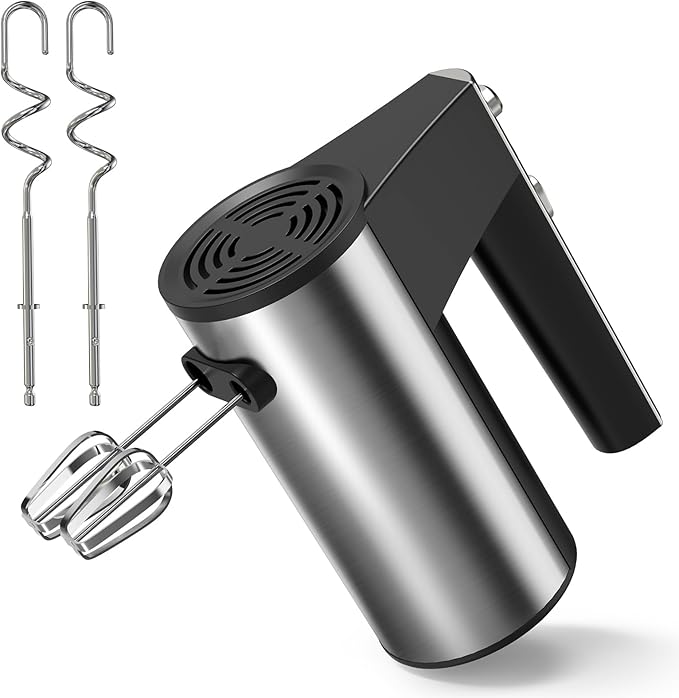 Stainless Steel Hand Blender Professional 7 Speed Mixer Electric Pastry Mixer with 2 Rods and 2 Hooks for Mixing Cookies Beating Food Eggs Cakes