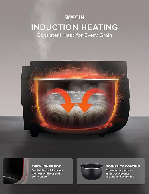 CUCKOO Micom Rice Cooker 8-Cup Uncooked / 16-Cup Cooked with Induction Heating Technology Versatile Rice Maker with 12 Menu Options and Steam Plate Voice Guide White (CR-HA0810FW)