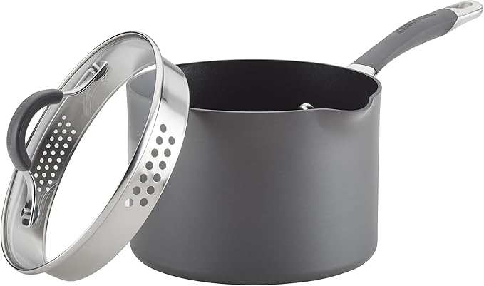 Circulon Radiance Hard-Anodized Nonstick Straining Saucepan 3-Quart Gray
