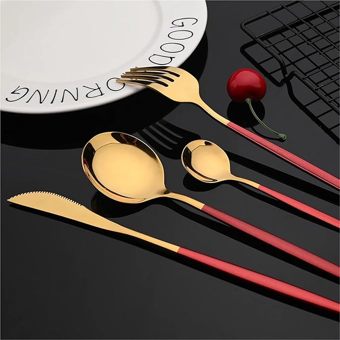 pureza 30Pcs Stainless Steel Black Gold Dinnerware Set - Cutlery Set For Kitchen &amp Dining Table(Silver)