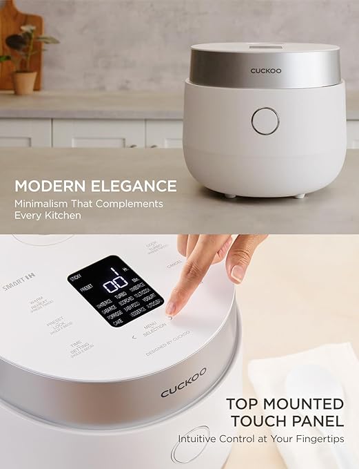 CUCKOO Micom Rice Cooker 8-Cup Uncooked / 16-Cup Cooked with Induction Heating Technology Versatile Rice Maker with 12 Menu Options and Steam Plate Voice Guide White (CR-HA0810FW)