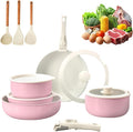 Cookware Set 5/11 Piece Utensils Cookware Set Removable Handle Stackable Nonstick Cooking Set for Kitchen With All Stovetops for Kitchen (Pink 11PCS)