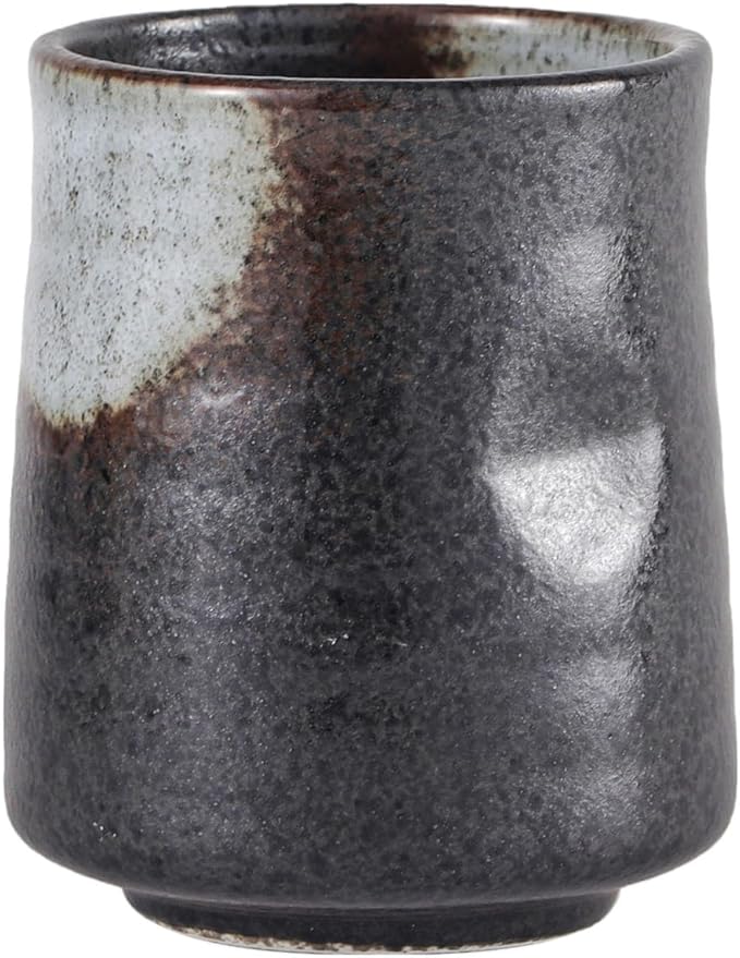 Ebros Gift Artistic Charcoal Grey Tone Hakumu Porcelain Ceramic Collection Dinnerware Serveware Kitchenware Set Asian Japanese Restaurant Supply (Pack Of 6 Yunomi Reactive Glaze Tea Cups 9oz)