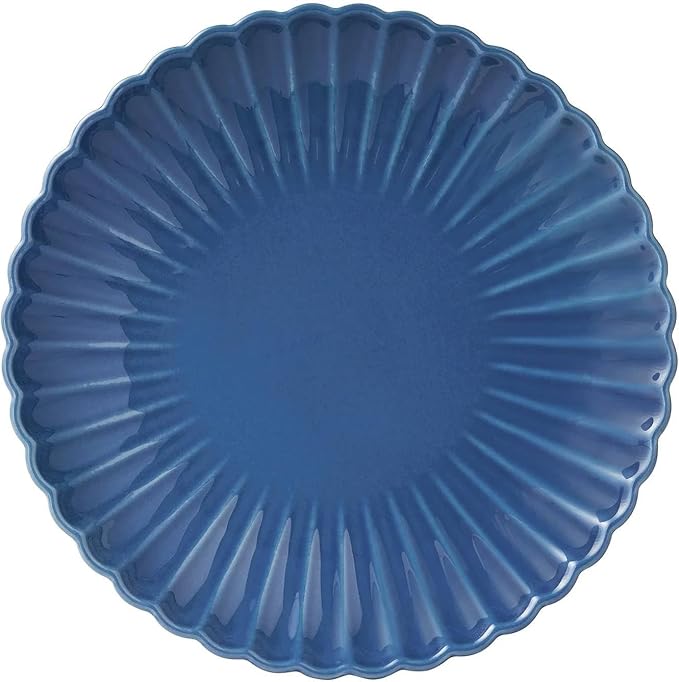 12-Piece Stoneware Dinnerware Set Scalloped Design Blue