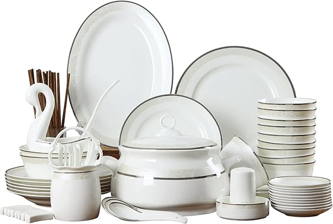 Elegant Dinnerware Set Dinner Plates Bowls Set Ceramic Tableware Set 70-Piece Creative New Chinese Ceramic Tableware Set 10-Person Tableware