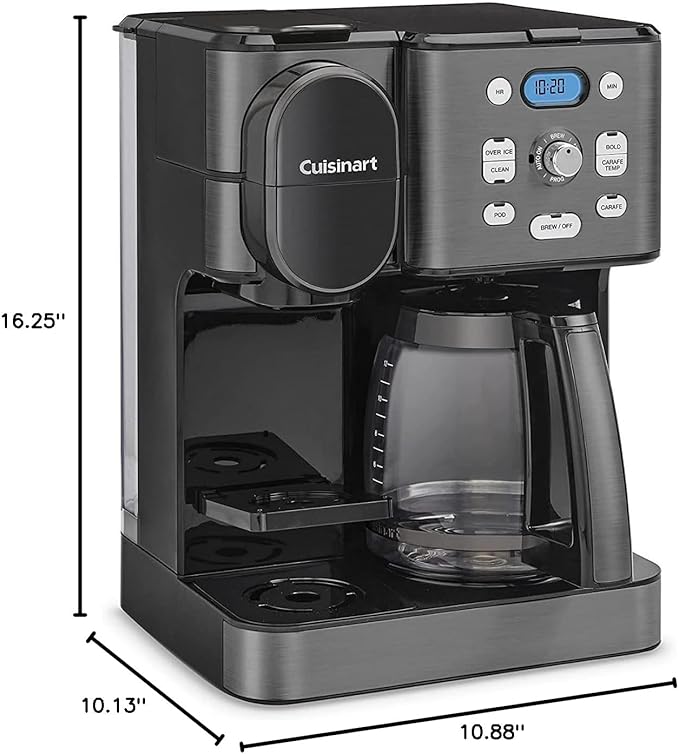 Cuisinart 12-Cup Coffee Maker Single-Serve Brewer Glass Carafe Automatic Hot &amp Iced Coffee Machine Brew Strength Control and Brew Pause SS-16BKS Black Stainless Steel