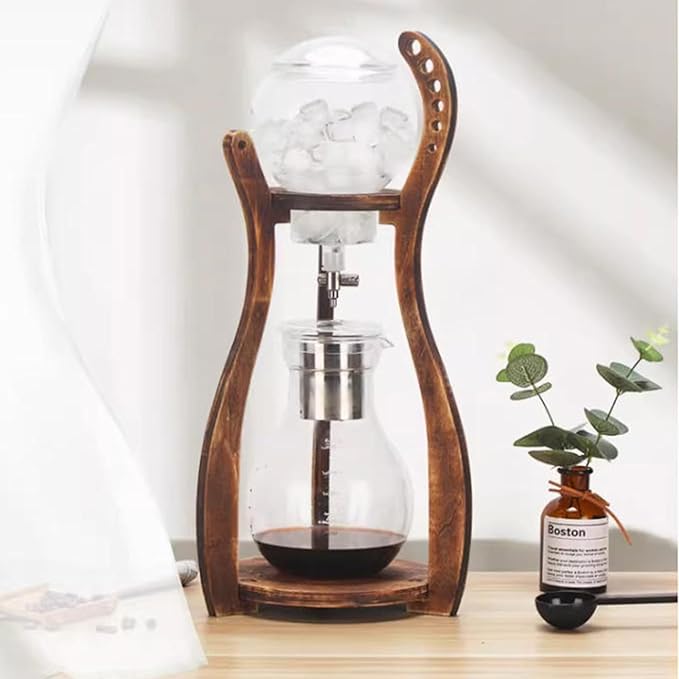 Cold Brew Coffee Tower Ice Drip Coffee Machine with Slow Drip Technology Wood Straight Frame 800ml Large Capacity - Makes 4-6 Cups for Bars Clubs Parties