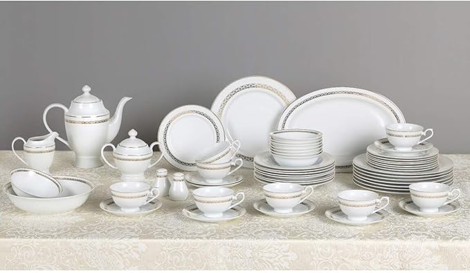 MISC 57 Piece Gold Dinnerware Set-New Bone China Service for 8 People Banded Formal Dishwasher Safe
