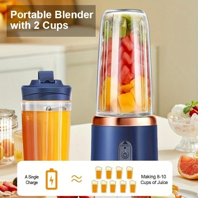 Fit for 400ml USB Rechargeable Portable Blender - 1500mAh Smoothie Maker with 6 Stainless Steel Blades Juice Shaker Bottle for Home and Travel(4)