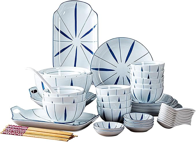 Dinner Set for Luxury Restaurant and Home Retro Ceramic Dinnerware Set Include Soup Bowls Salad Plates Set Japanese Style-Modern Elegant Dinner Table Service22 Pcs