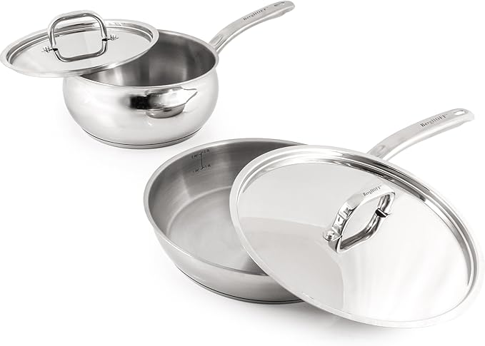 BergHOFF Belly Shape 18/10 Stainless Steel 12Pc Cookware Set Metal Lids Fast Evenly Heat Induction Cooktop Ready