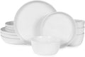 12pcs Ceramic Plate and Bowl SetsStoneware Dinnerware SetsService for 4Ceramic Kitchen Dinner SetPorcelain Dishes SetMicrowave&ampDishwasher SafeWhite