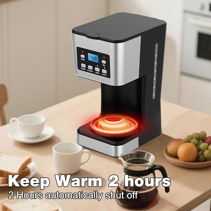 12-Cup Programmable Coffee Maker Regular &amp Strong Brew Drip Coffee Machine for Home and Office Glass Carafe Pause &amp Serve Auto Shut Off Gray &amp Stainless Steel (Black)
