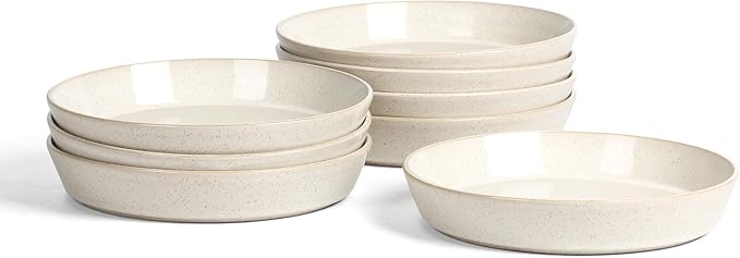 Stone Lain Claire 8-Piece Pasta Bowl Set Stoneware Bowls Dishwasher and Microwave Safe Dish Set for 8 White